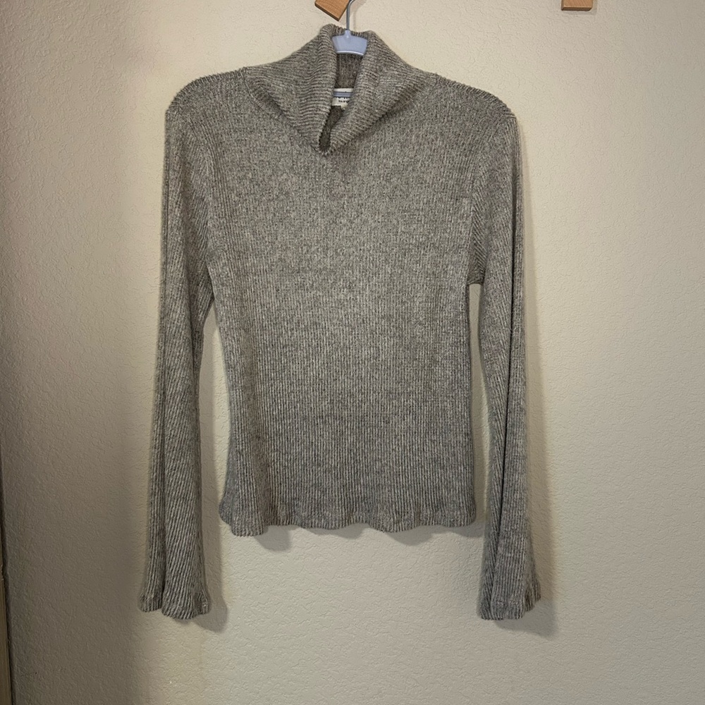 NO FRILLS Flared Sleeve Mock Neck Soft Knit Top